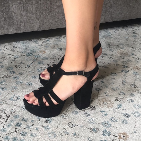 Kate & Mel Black Suede Platform Heels Womens Sz 9 - Picture 4 of 9